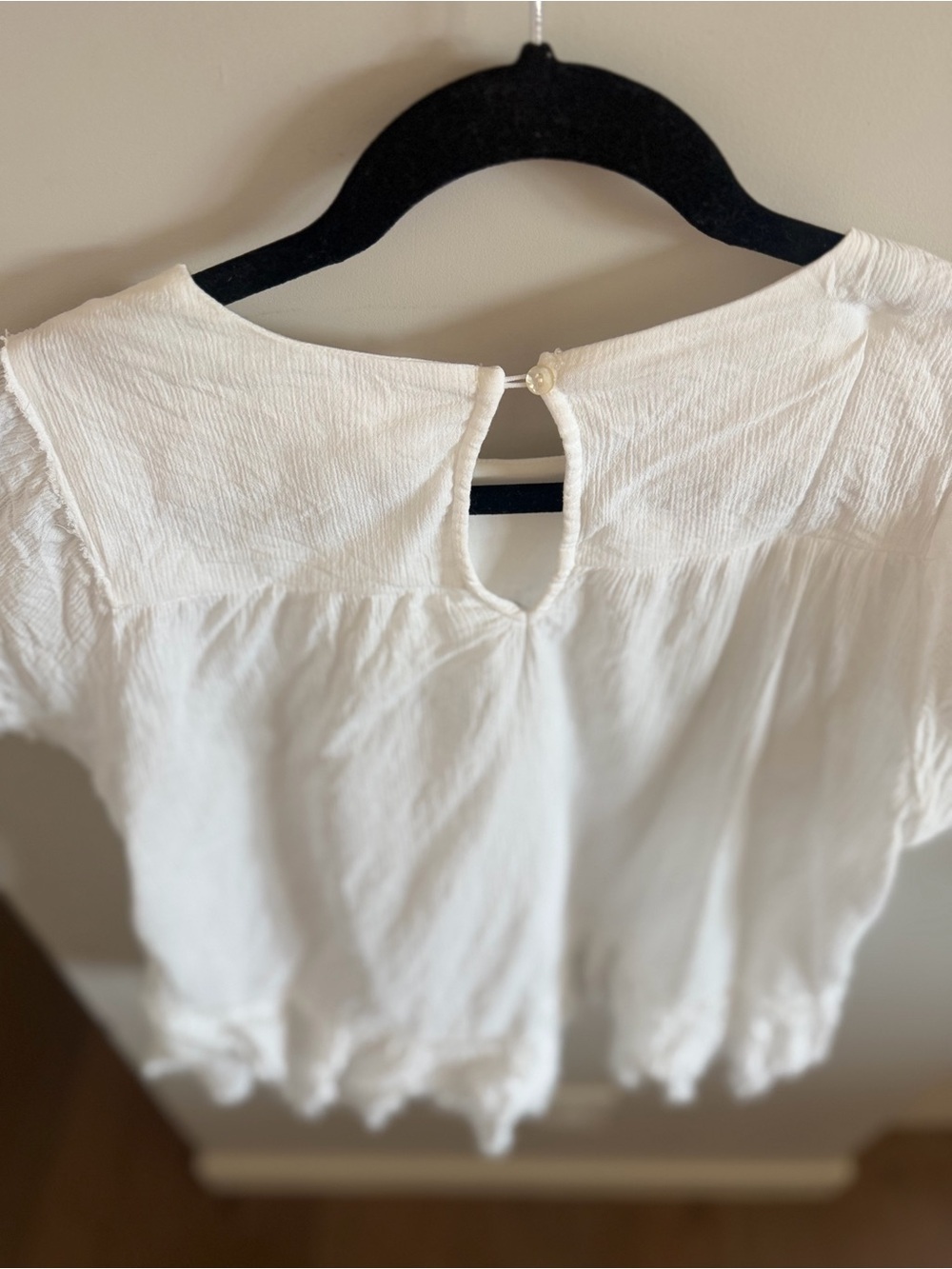 Altar'd State Cotton White Crochet-Front Ruffle Sleeve Blouse - Picture 11 of 14